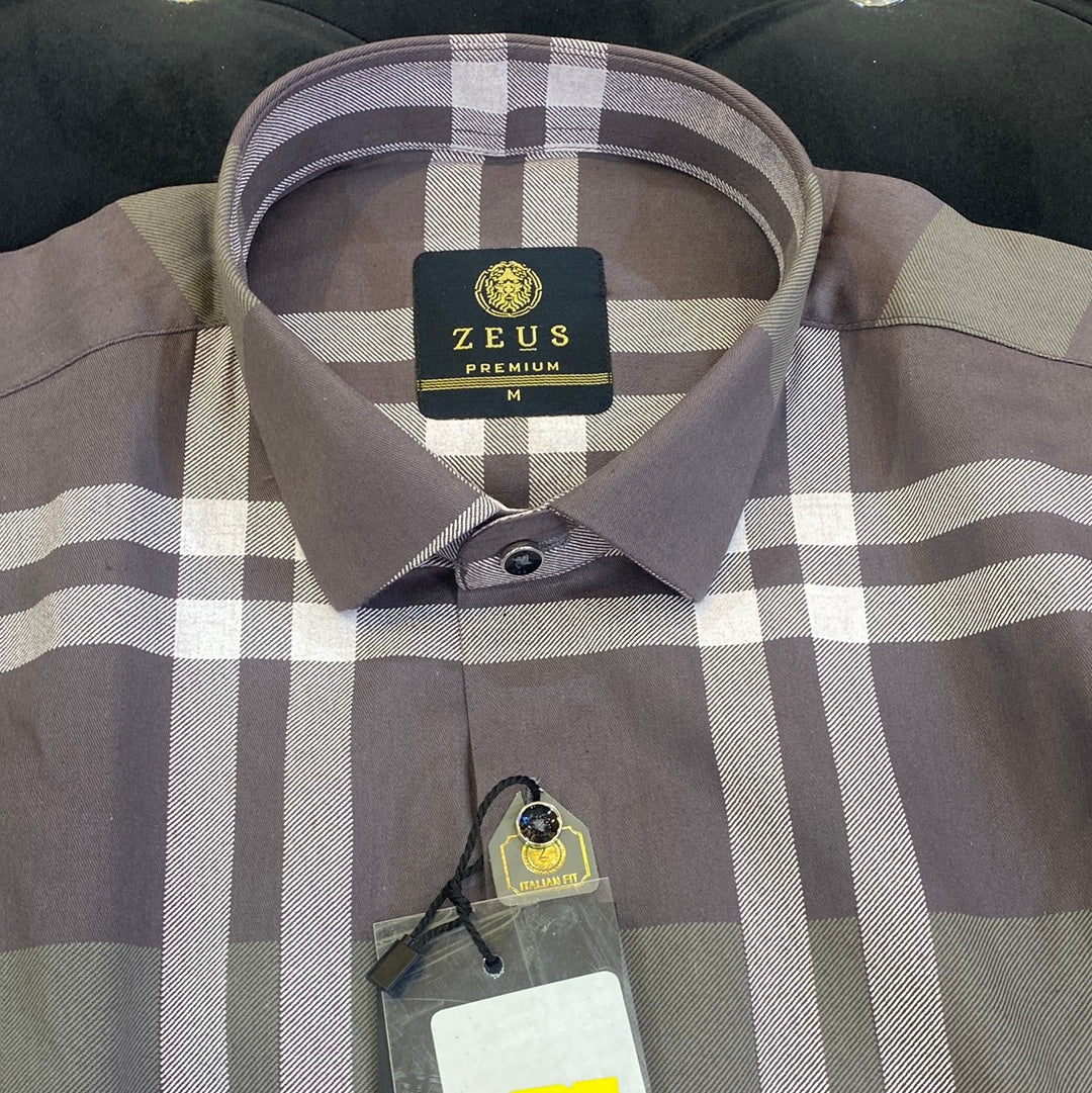 Zeus UEZ Purple White Grey Colour Lycra Cotton Full Sleeve Premium Check Shirt 110415