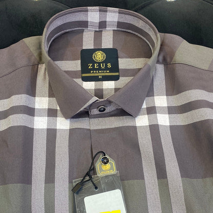 Zeus UEZ Purple White Grey Colour Lycra Cotton Full Sleeve Premium Check Shirt 110415