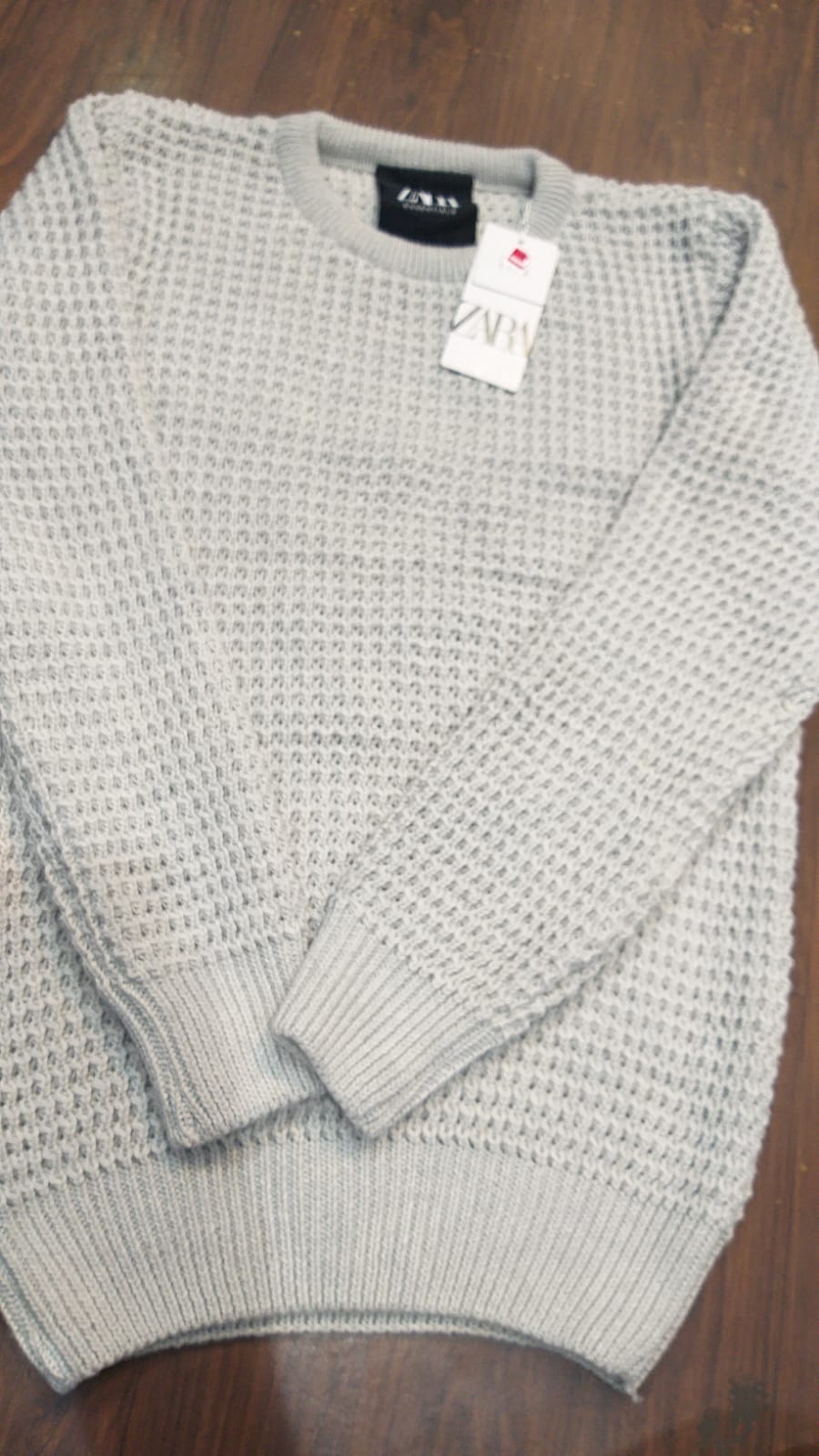 Dark Grey ZR RAZ ZAR TEXTURED KNIT SWEATER Long sleeve round neck sweater with ribbed trims Unisex