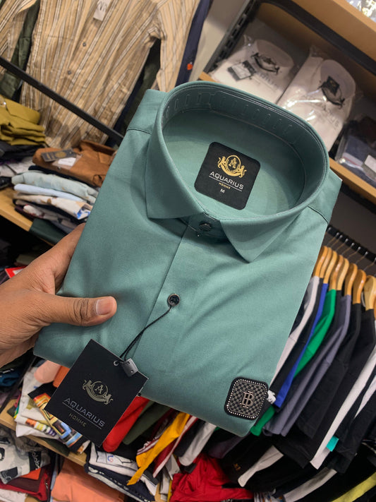 AQUARIUS Green Colour With Front RUB Sticker Full Sleeve Men Shirt 2201