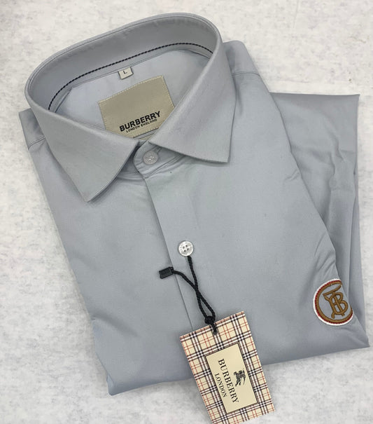 RUB Grey Colour With Front B Embroidery Design Casual Mens Shirt 1105041