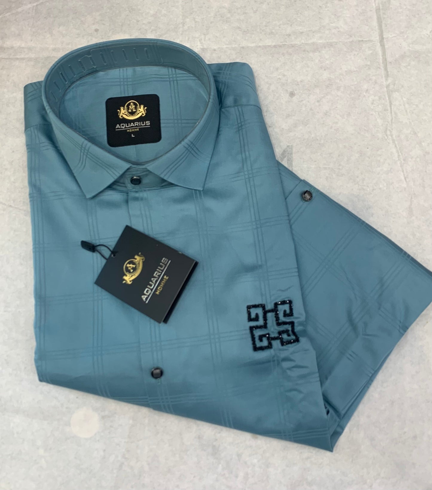 AQUARIUS Teal Color With Black Diamond Design Premium Quality Full sleeve Shirt 2235