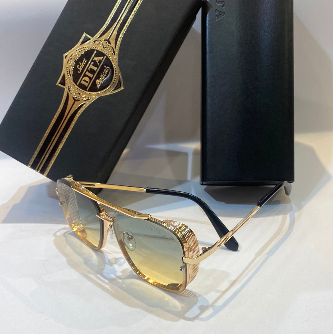 TID Gold Frame Blue Yellow Shade Unisex Branded Sunglasses 77 50 18-140