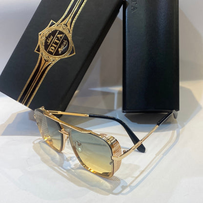 TID Gold Frame Blue Yellow Shade Unisex Branded Sunglasses 77 50 18-140