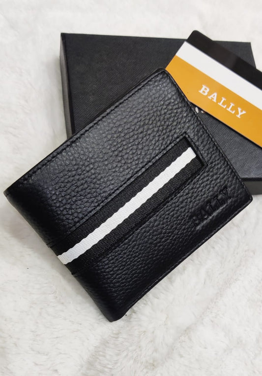 LAB Black colour With Black White Stripe Genuine Leather Men Wallet 3922