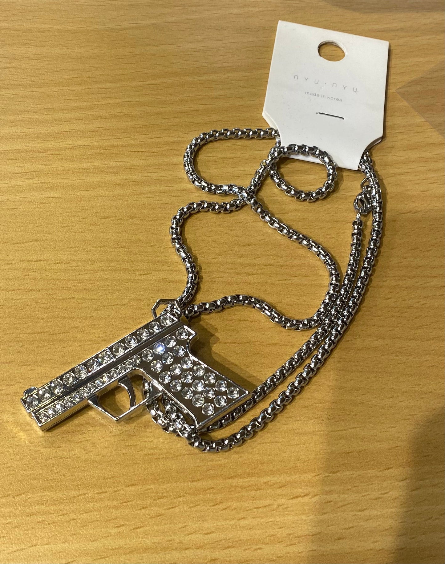 Sliver Gun Diamond Pendant Necklace Chain 50308