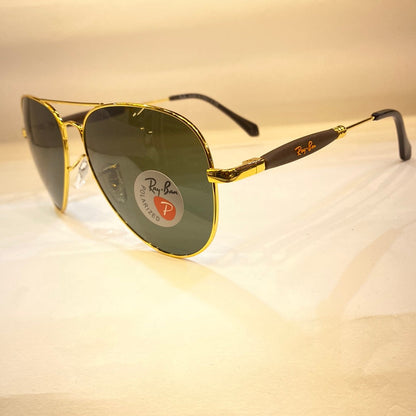 YAR RB Glossy Gold Brown Frame Lite Green Shade Unisex Aviator Sunglasses RB3518 58 14 140