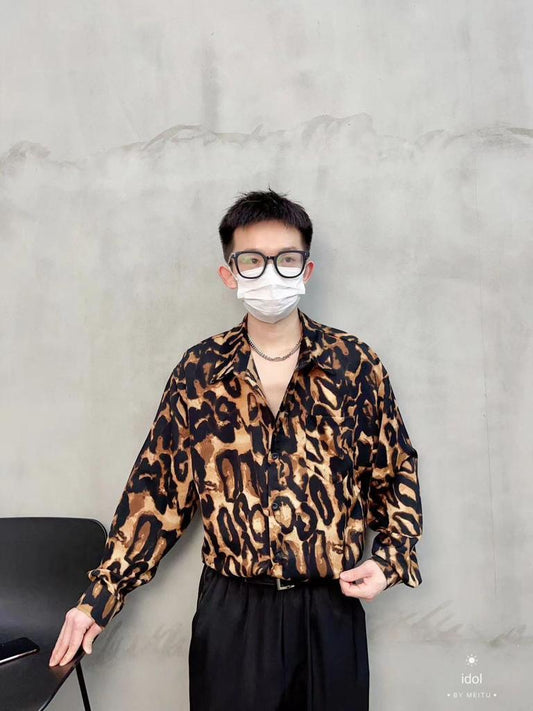 IDOL Black Brown Colour With Tiger Print Premium Quality printed Shirt 6018
