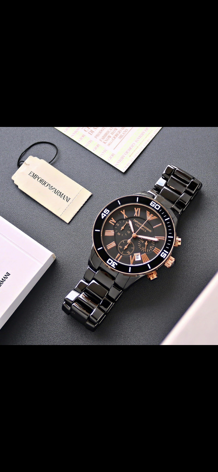 MRA Black Chain Black Copper Dial Chrono Ceramic Working Men Watch 401117