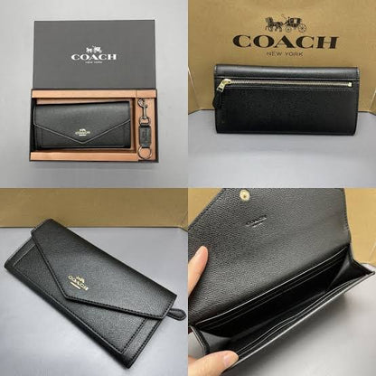 AOC Monogram With Aoc Gold Logo Three Fold Envelope Long Wallet Ladies Wallet