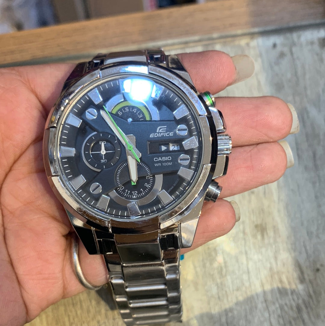 IDE Silver Chain Black Dial Chronograph Workin Men Watch