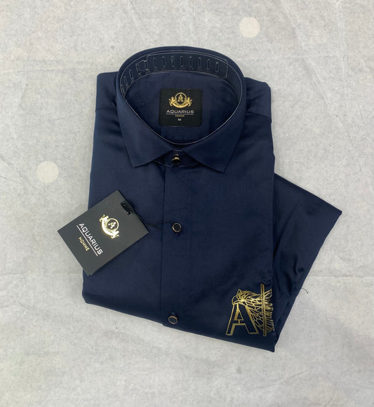 Aquarius AX Navy Blue Color with Gold AX Print Studded Design Premiere Quality Full sleeve Shirt 2221