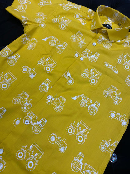 IMA Yellow Colour With Tractor Important Shirt With Shorts Coord Set 298164