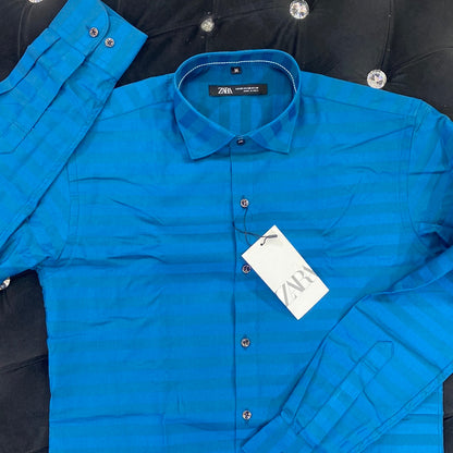 Blue Colour ZR Zar Raz With Blue Lines Relaxed Fit Branded Shirts 9111