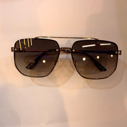 TID Gold Frame Brown Shade Unisex Sunglass 10481 58 14-145