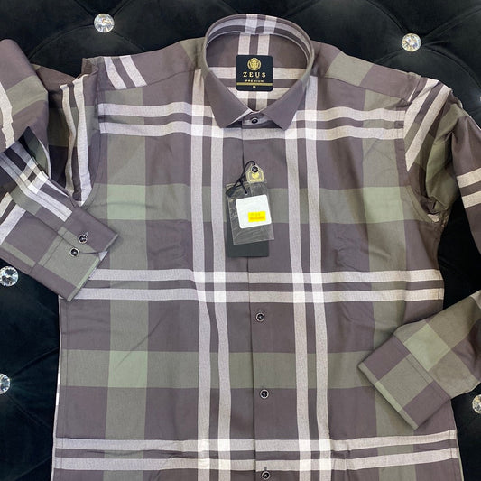 Zeus UEZ Purple White Grey Colour Lycra Cotton Full Sleeve Premium Check Shirt 110415