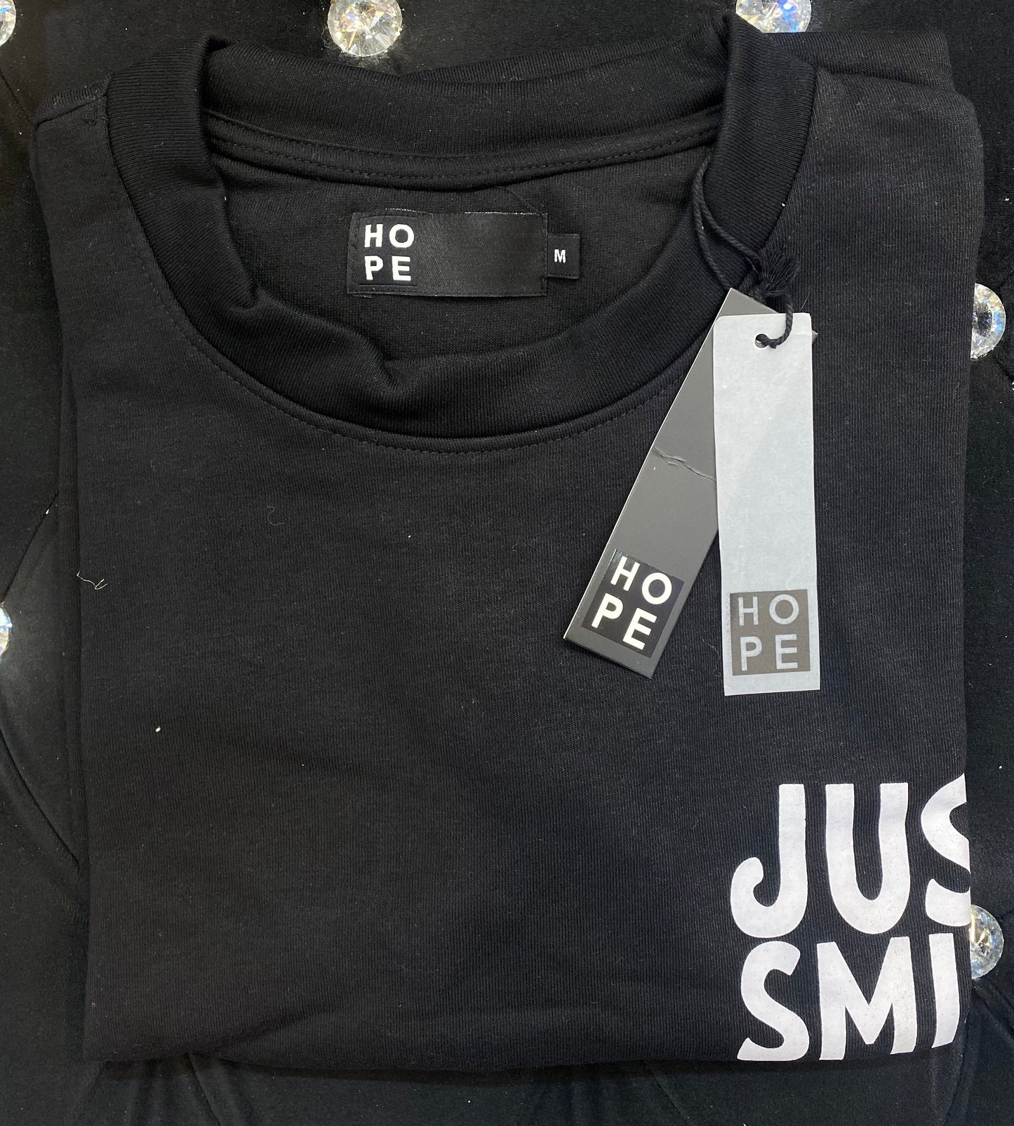 HOPE Black Colour With Just Smile Back Print Drop Shoulder TShirt 108575