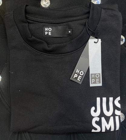 HOPE Black Colour With Just Smile Back Print Drop Shoulder TShirt 108575