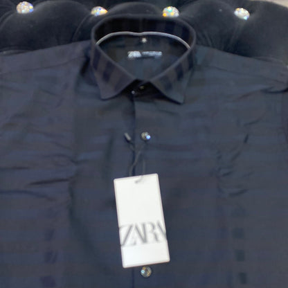 Black Colour ZR Zar Raz With Navy Blue Lines Relaxed Fit Branded Shirts 9106