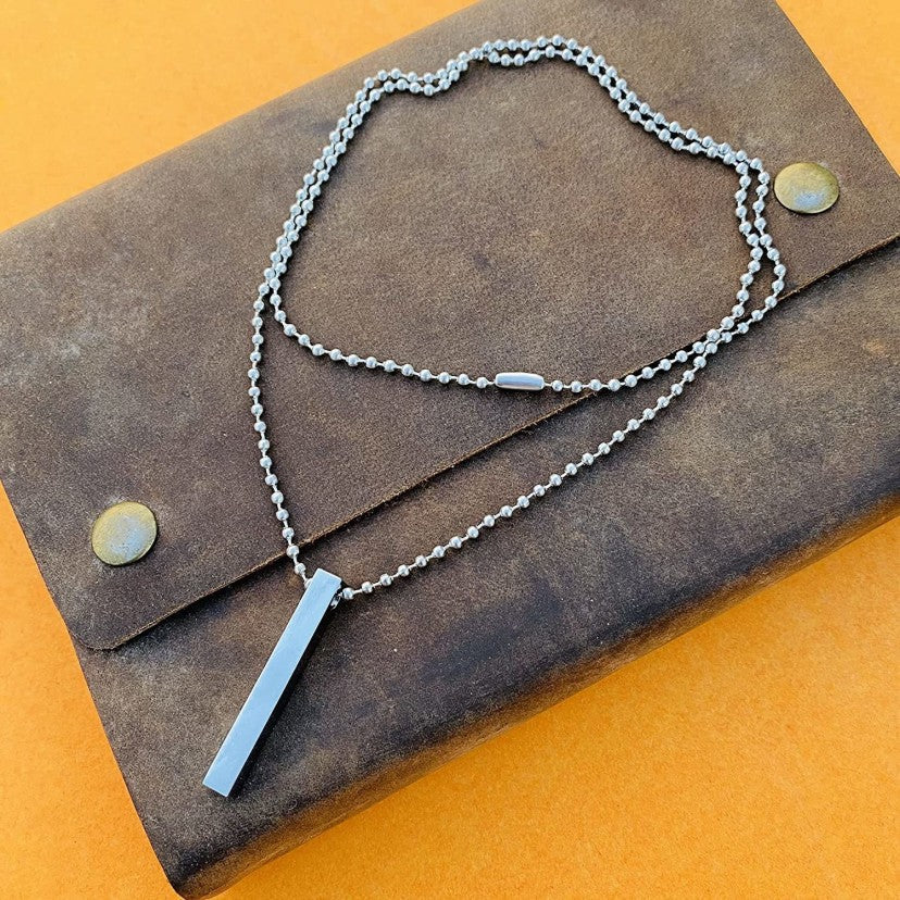 Black And Sliver Stainless Steel Bar Pendant Necklace for Men Women 35003