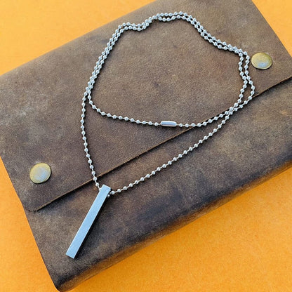 Black And Sliver Stainless Steel Bar Pendant Necklace for Men Women 35003