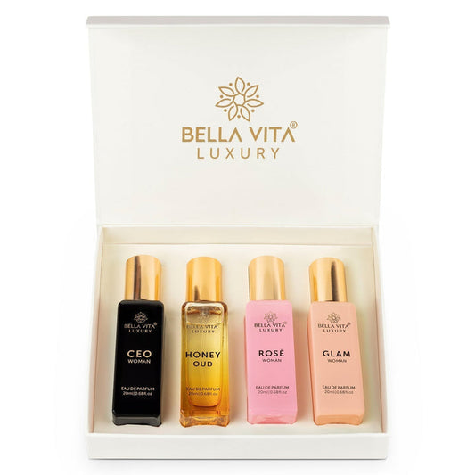CEO Woman | Honey Oud | Glam | Rose 80 ML for Her  Bella Vita Organic Women's Luxury Perfume Gift Set 4x20 ML | Lasting Fragrance Eau De Parfum |