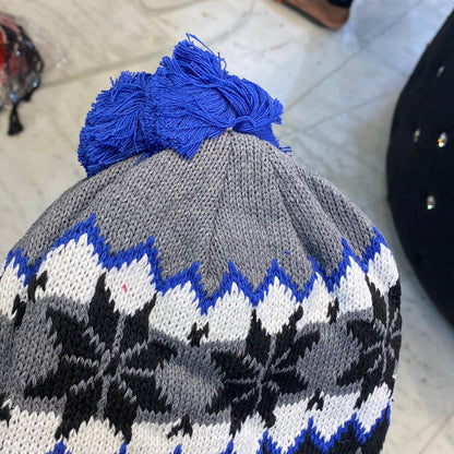 Blue Grey Black Colour Ear flaps features braided tassels Beanie Cap 9338