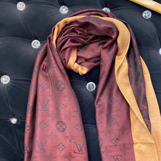 VL Lou Uol Brown Gold Colour VL Print Heavy Quality Muffler  9368
