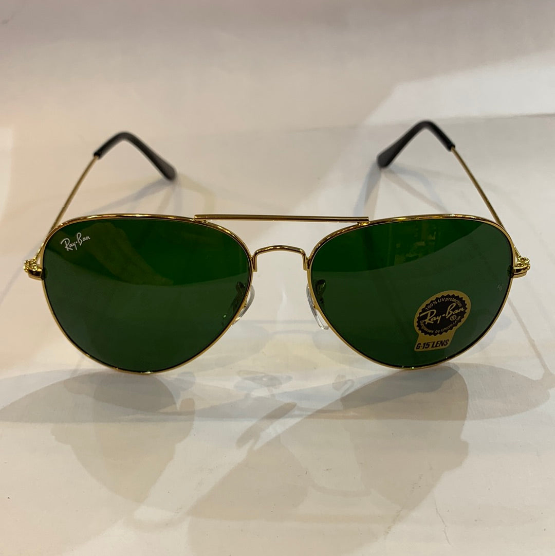 YAR RB Gold Frame Green Shade Unisex Aviator Sunglass RB 3025 58 14