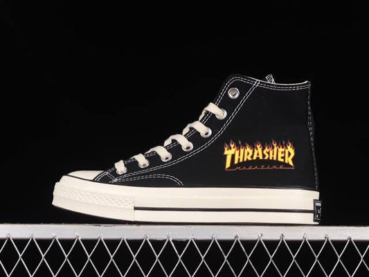 Black Colour Thrasher Print High Ankle Converse Shoes 700012