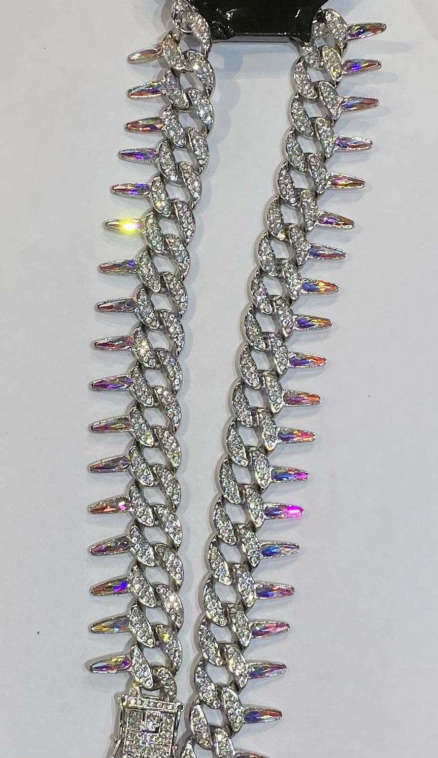 Sliver Colour Hip Hop Alloy Colour Multi Rhinestone Sliver Necklaces Links Men 75095