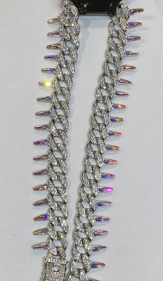 Sliver Colour Hip Hop Alloy Colour Multi Rhinestone Sliver Necklaces Links Men 75095