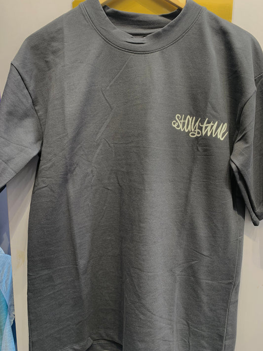 HOPE Grey Colour With Stay Time  Back Print Drop Shoulder TShirt 1105022