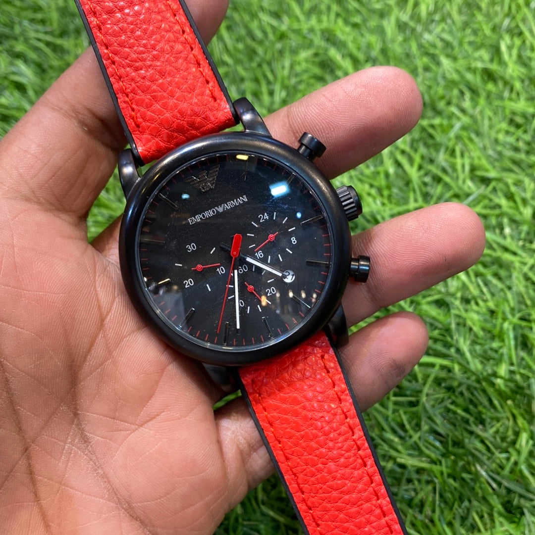 Red Leather Strap Black Dial 400590