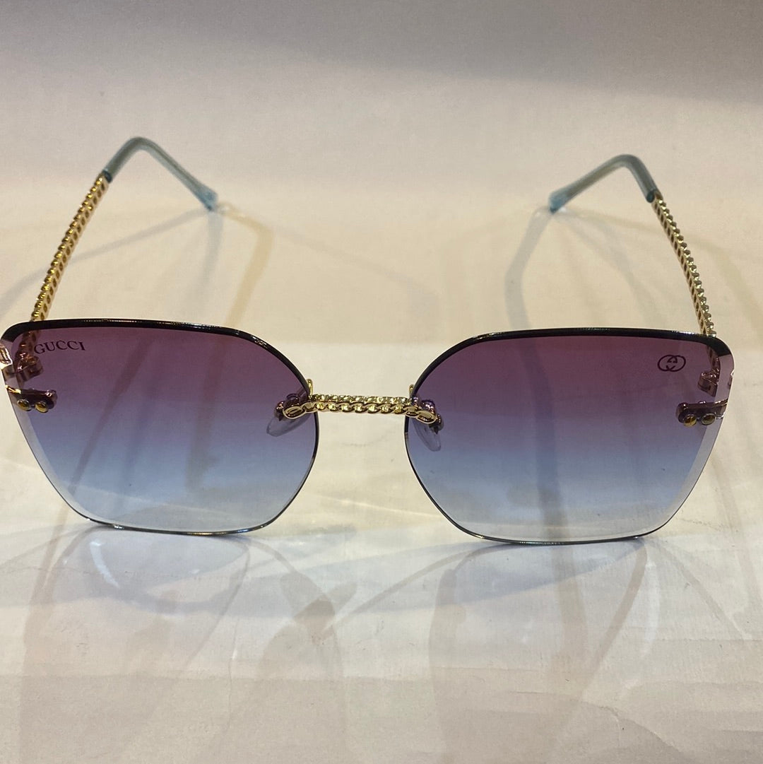 CUG Frameless Golden Stick Purple Blue Shade Sunglass 68122 61 17-145