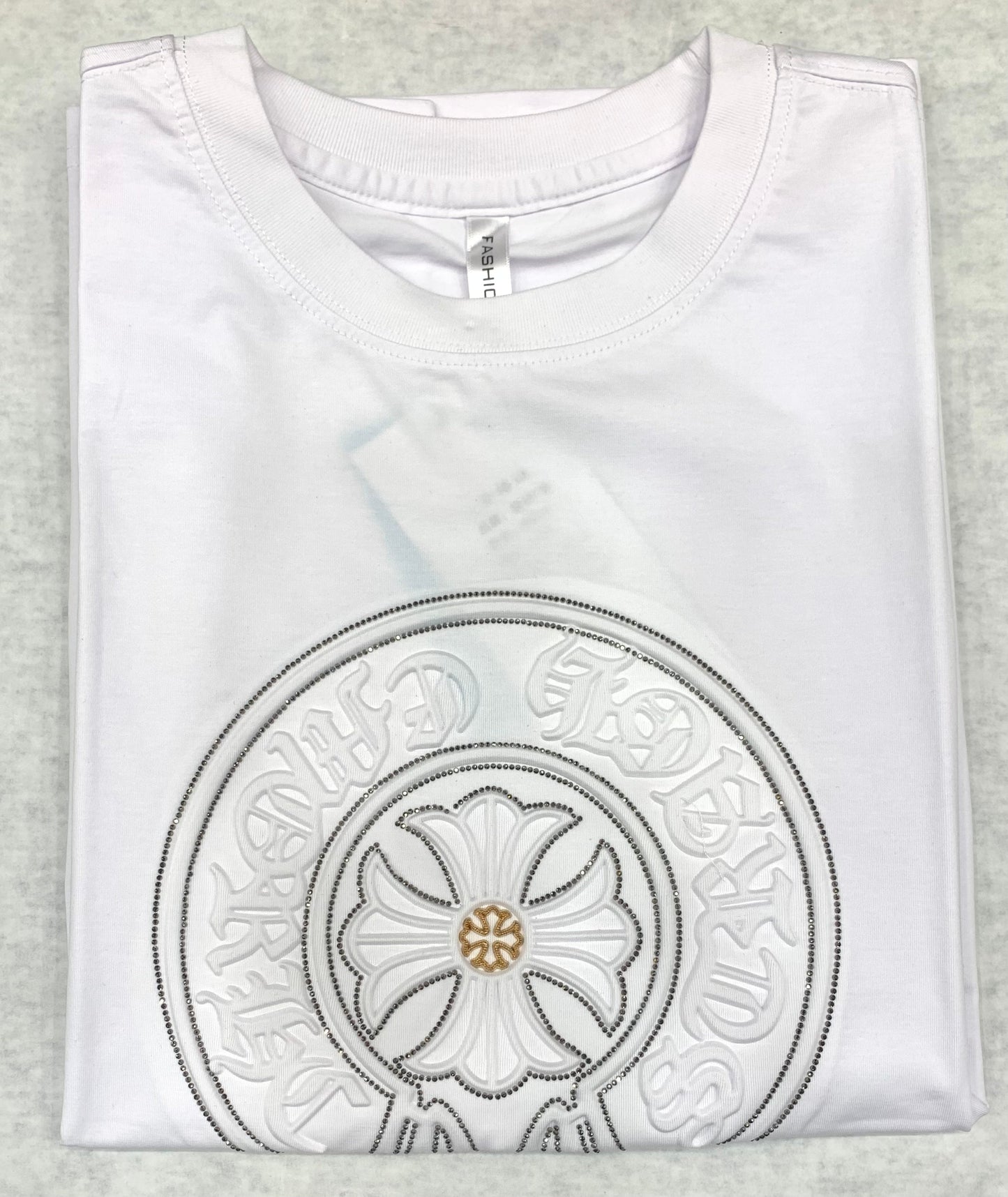 Chrone White Colour With Front Diamond Embroidery Lycra Fabric Tshirt 1105058