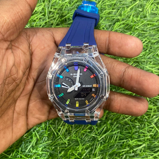 HSG Navy Blue  Silicone Strap Black Rainbow Dial 400494