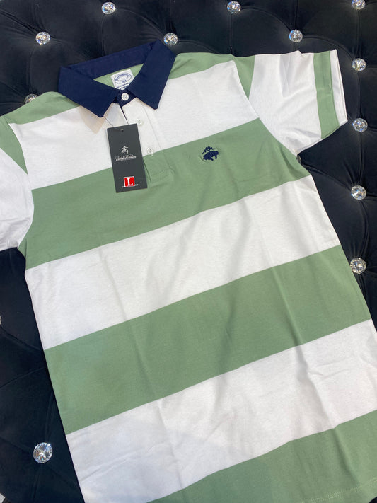 Brooks & Brother Green White Colour With BB Embroidery Print Lycra Cotton Collar TShirt 298156