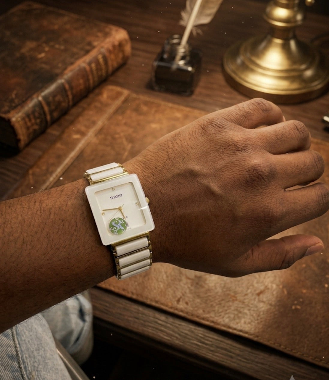 DAR RAD Golden White Chain Square White Dial Men’s Watch 991481