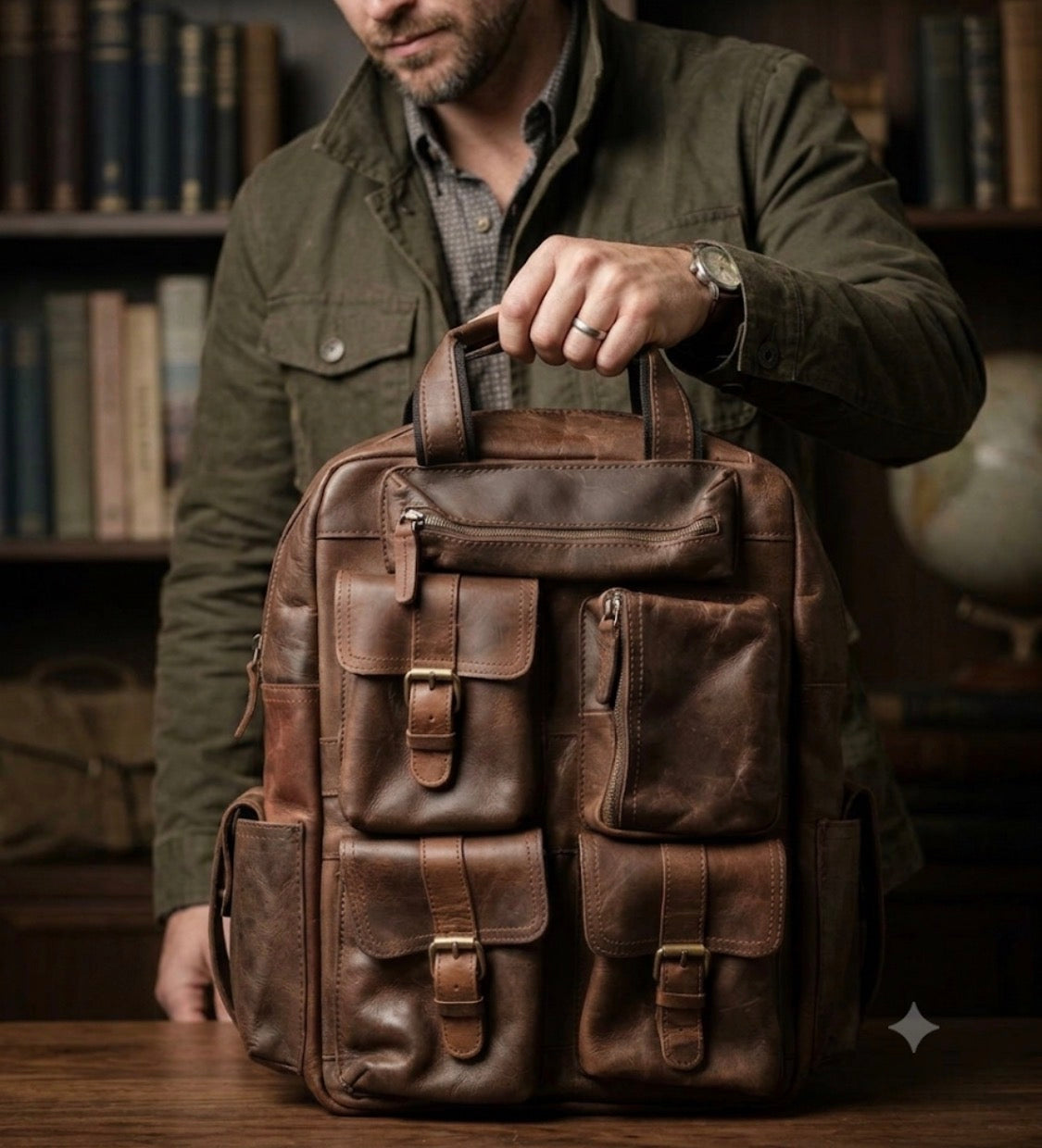 LDA Dark Brown Colour Multi Pocket Premium Quality Genuine Leather  Unisex Backpack 991472