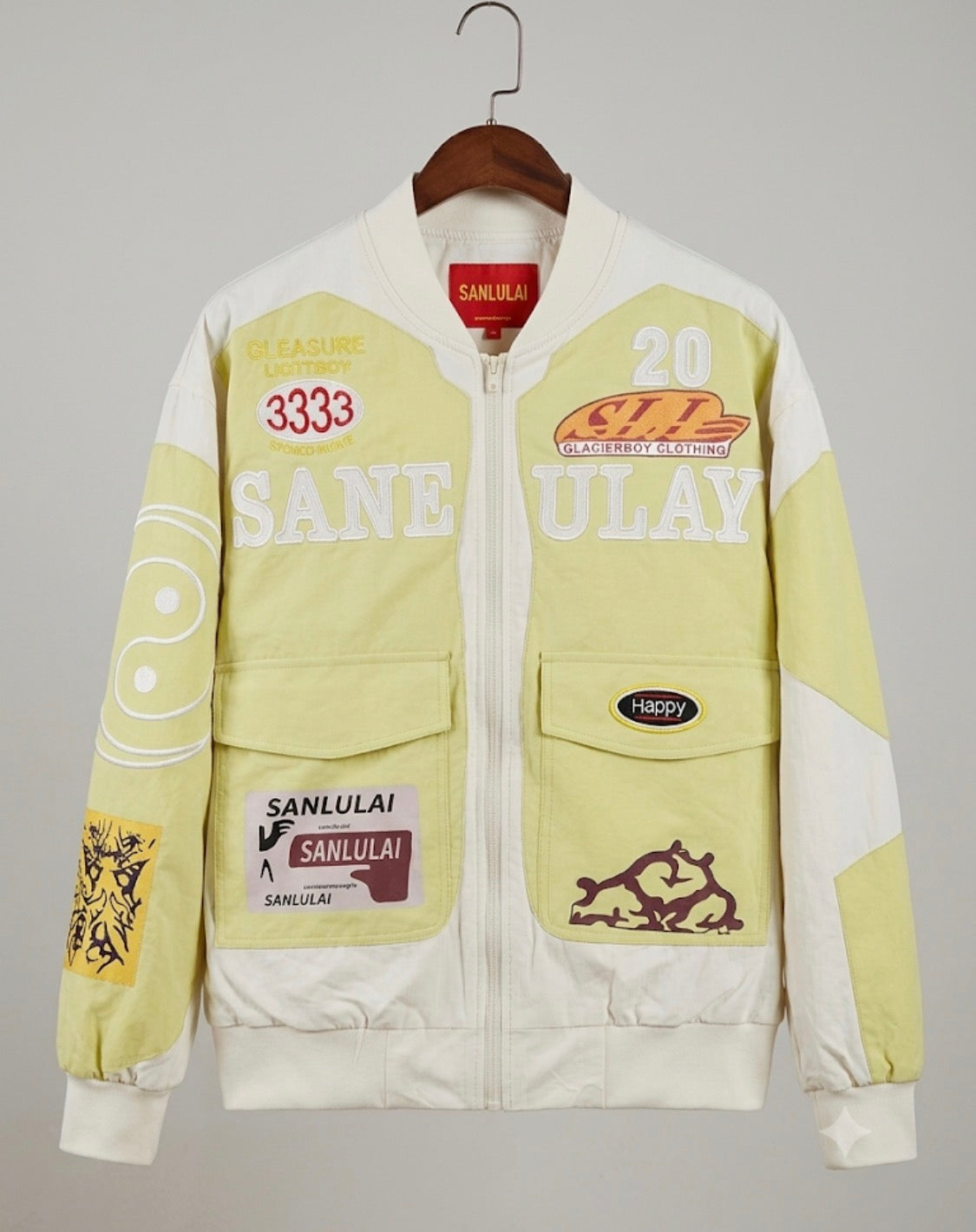 SANLULAY  White Green Colour SANLULAY Embroidery Premium Quality Unisex Jacket 86020-A