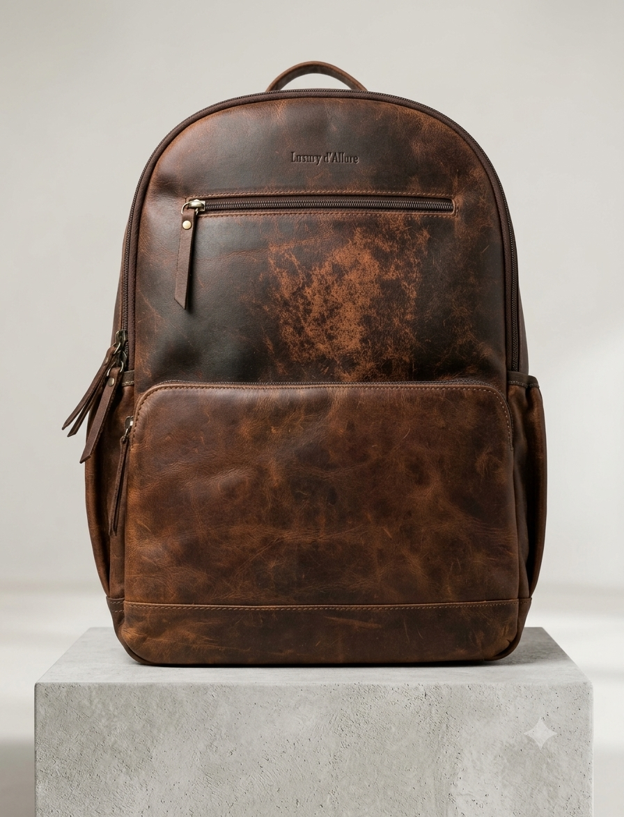 LDA Dark Brown Colour Premium Quality Genuine Leather  Unisex Backpack 991471