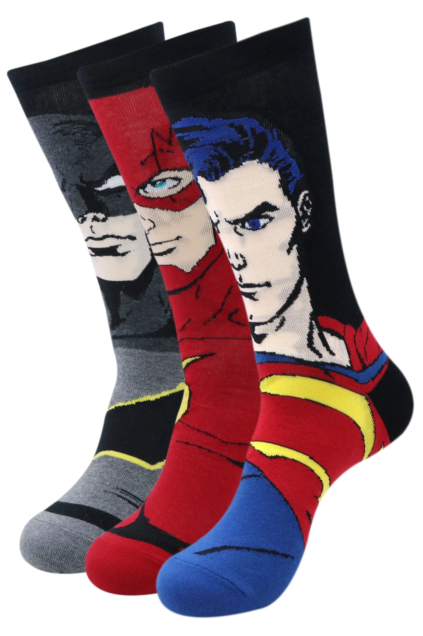 BALENZIA JUSTICE LEAGUE MEN'S CHARACTER SOCKS - SUPERMAN, BATMAN, FLASH - SPECIAL EDITION-(PACK OF 3 PAIRS/1U)