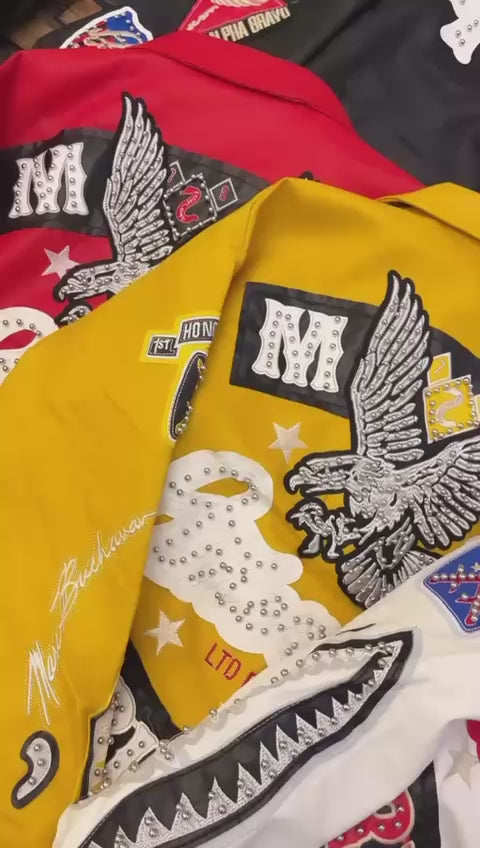 Pelle Pelle Bruiser Yellow Colour Heavy Print Stud Work Premium Leather Jacket 2582